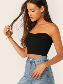 SHEIN Ribbed Sweetheart Neck Bandeau - Black - View 1