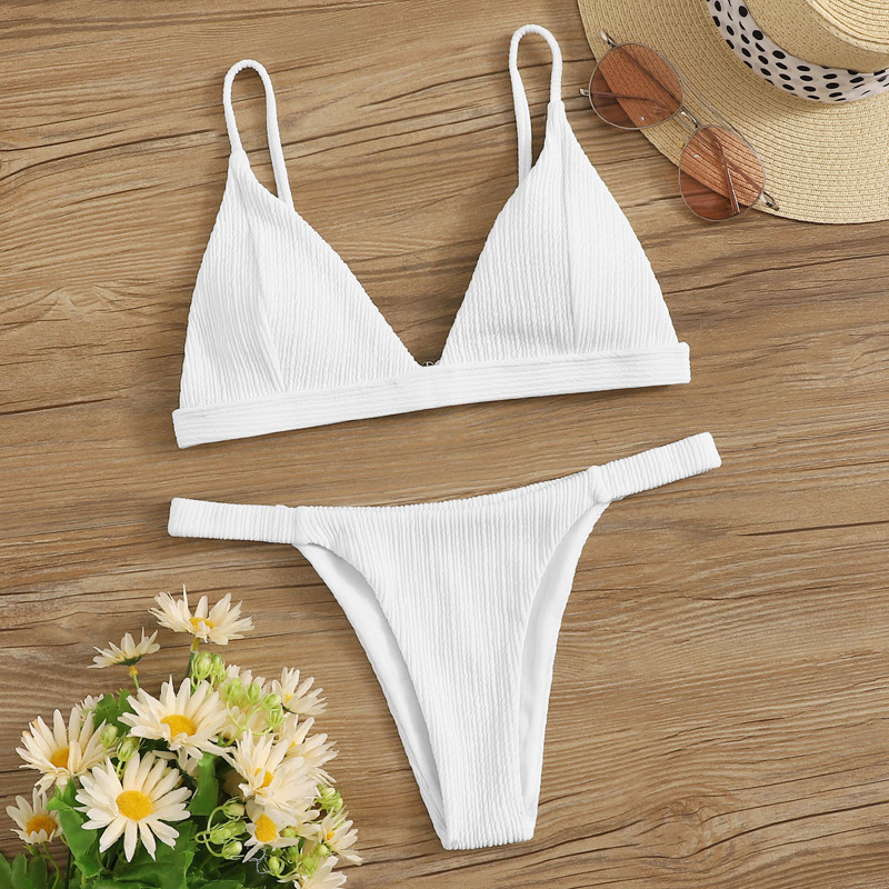 

Triangle Top With Tanga Bikini Set, White