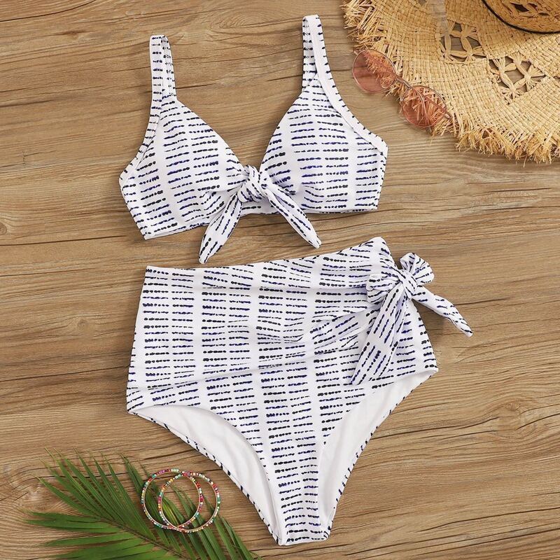 

Bow Tie High Waist Bikini Set, Multicolor