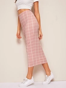 Mulvari Falda ajustada de cuadros de cintura alta - Rosa vieja - Ver 3