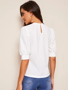 Modelyn Top de manga farol de cuello alto de espalda con abertura de ojo - Blanco - Ver 3