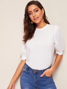 Modelyn Top de manga farol de cuello alto de espalda con abertura de ojo - Blanco - Ver 2
