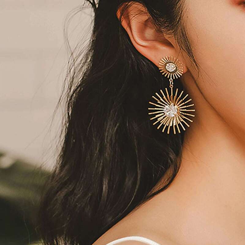 

Bar & Rhinestone Decor Round Drop Earrings 1pair, Gold