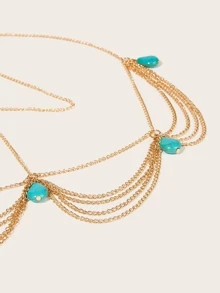 Bead Detail Layered Chain Headpiece - Gold - View 2