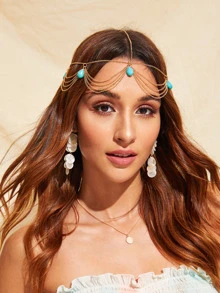 Bead Detail Layered Chain Headpiece - Gold - View 1