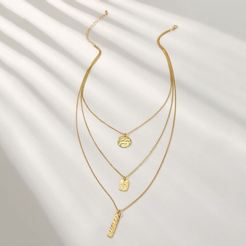 

Textured Bar & Disc Pendant Chain Necklace 1pc, Gold
