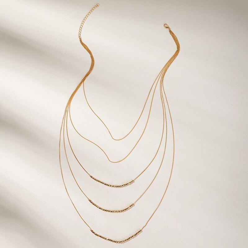 

Beaded Decor Multi Layered Necklace 1pc, Gold