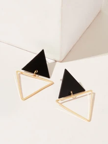 Double Triangle Shaped Stud Earrings 1pair - Multicolor - View 1