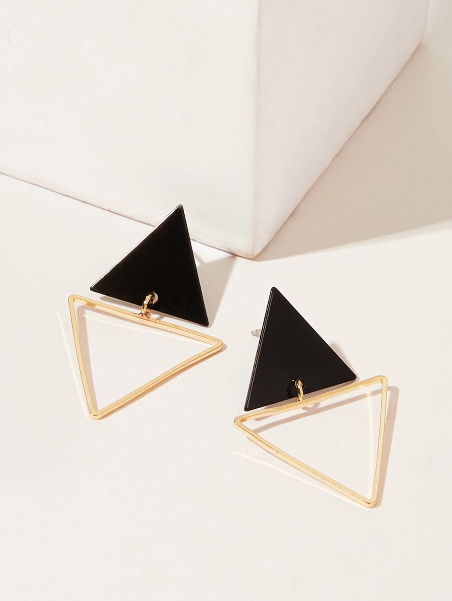 Double Triangle Shaped Stud Earrings 1pair - Multicolor - View 1