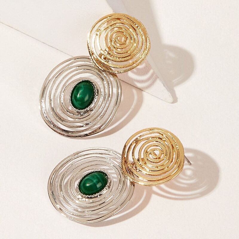 

Gemstone Decor Spiral Round Drop Earrings 1pair, Multicolor