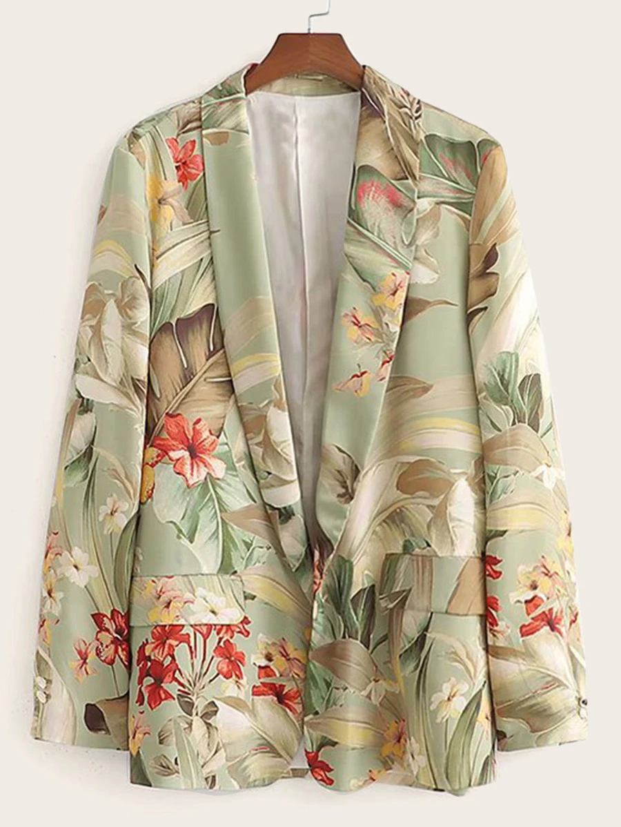 Blazer de cuello esmoquin con estampado floral - Multicolor - Ver 1