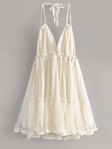 Aveloria Rosie Dobby Mesh Self-Tie Ruffled Halter Dress