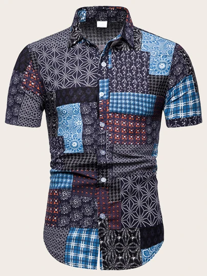 Blusa de hombres con retazo con estampado azteca | Mode de Camisa de hombres con retazo con estampado azteca | Mode de