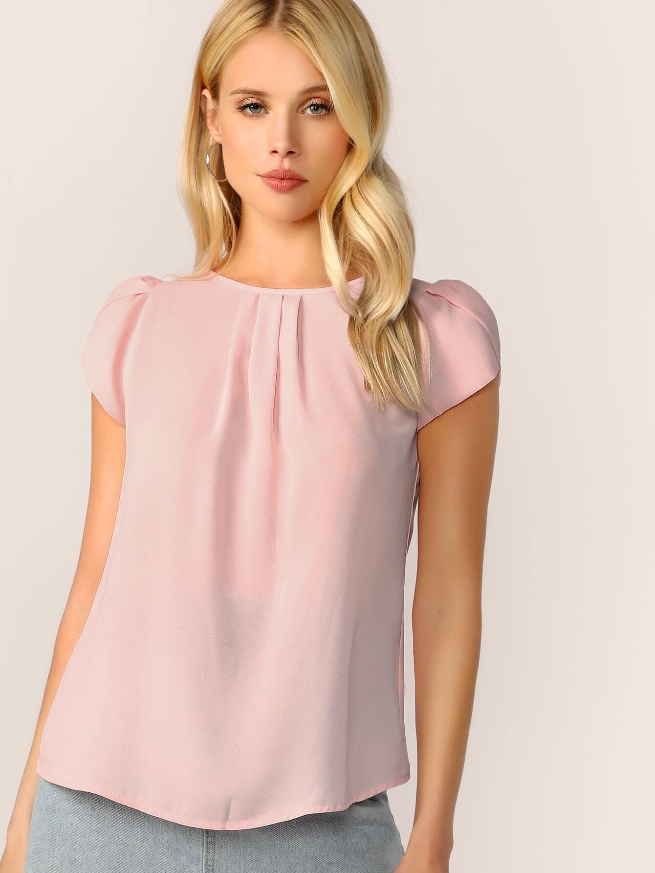 keyhole back petal sleeve solid top