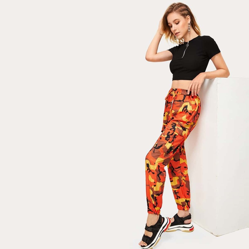 

Camo Drawstring Waist Pocket Detail Sweatpants, Multicolor