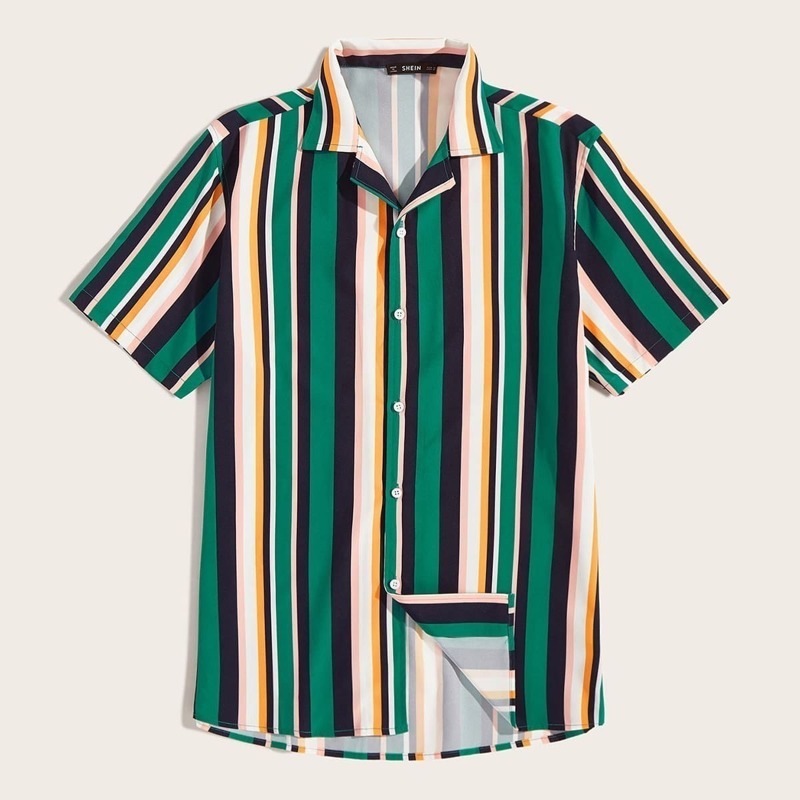 

Guys Revere Collar Striped Shirt, Multicolor