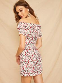 Ditsy Floral Off-the-Shoulder Mini Dress - Multicolor - View 2