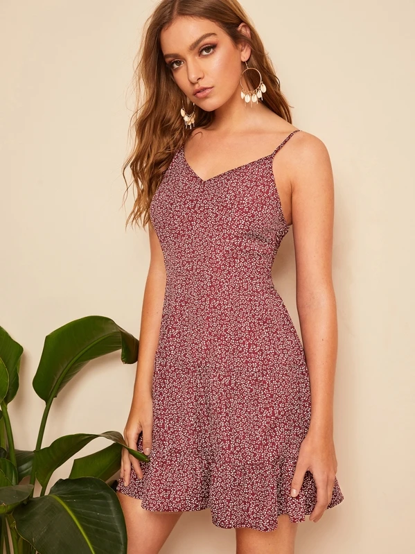 Ditsy Floral Print Ruffle Hem Sun Dress Shein Usa