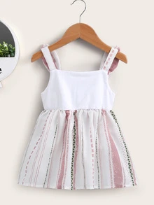 Baby Cartoon Graphic Contrast Hem Slip Dress - Multicolor - View 2