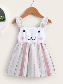Baby Cartoon Graphic Contrast Hem Slip Dress - Multicolor - View 1