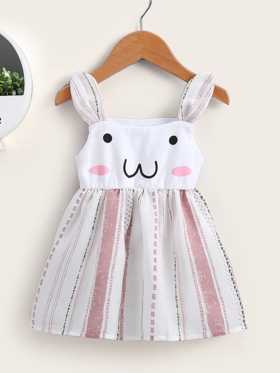 Baby Cartoon Graphic Contrast Hem Slip Dress - Multicolor - View 1