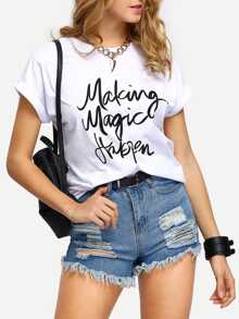 Camiseta letras estampadas -blanco - Blanco - Ver 3