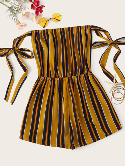 Striped Off The Shoulder Playsuit