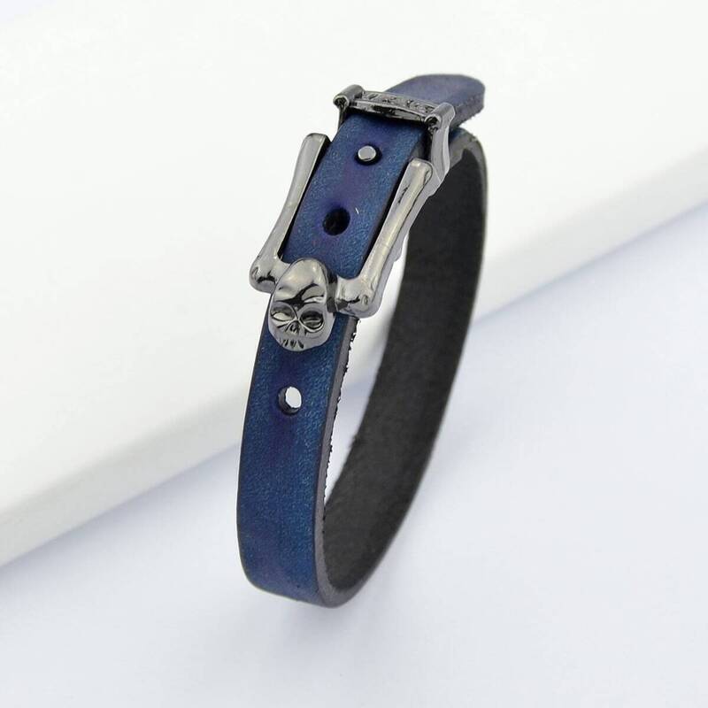 

Blue Pu Leather Skull Bracelet, Navy