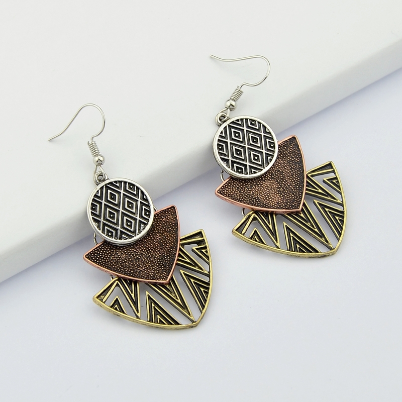 

Silver Hollow Geometric Dangle Earrings, Multicolor