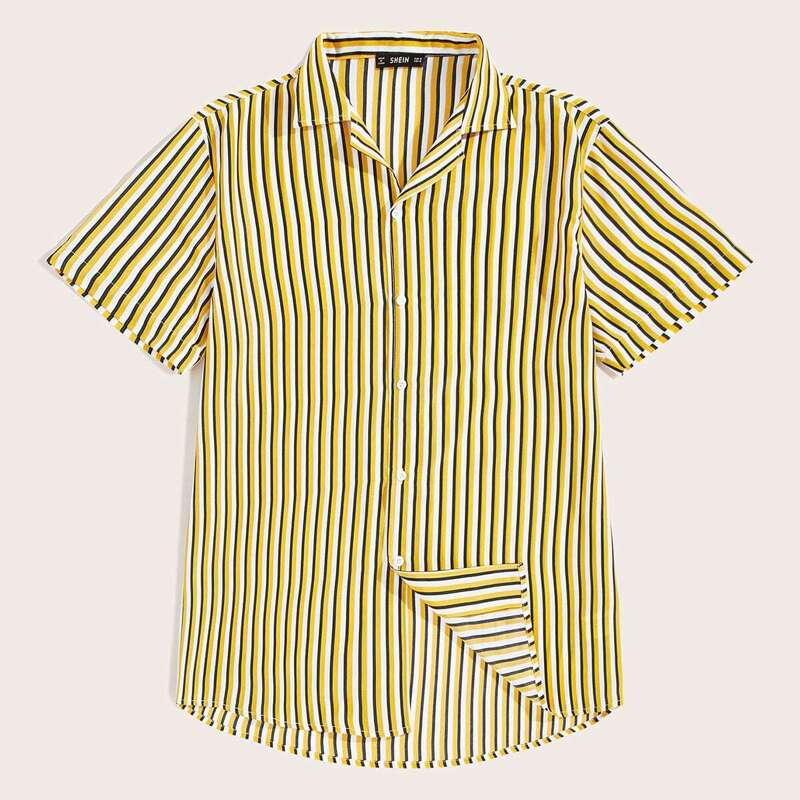 

Guys Revere Collar Striped Shirt, Yellow