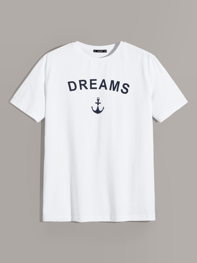 Men Letter and Anchor Print Tee