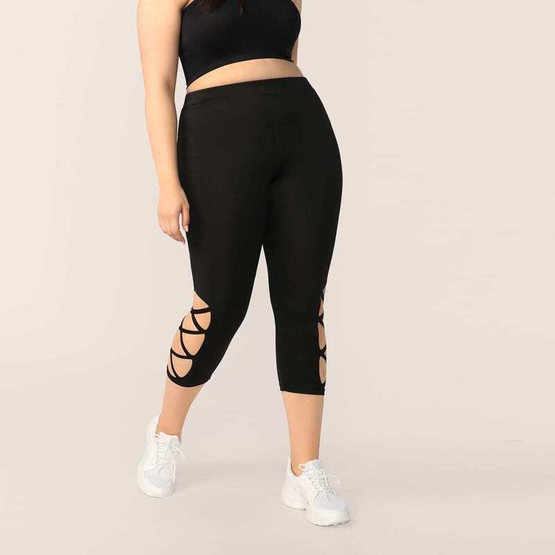 

Plus Cutout Lace Up Side Crop Leggings, Black