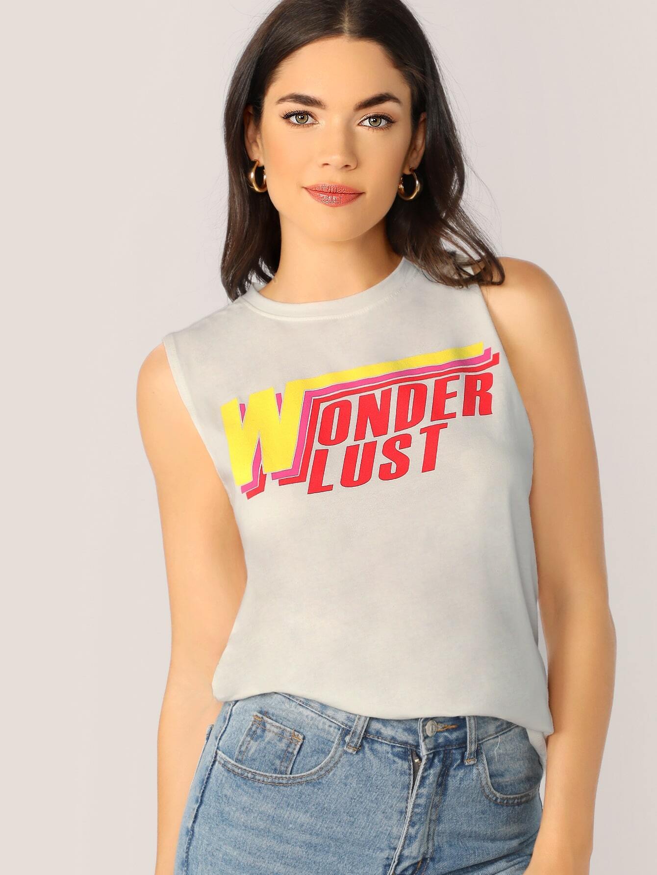 jersey knit wonderlust graphic tank top | shein usa