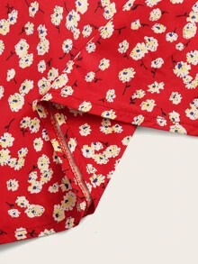 Ditsy Floral Self-Tie Cami Dress - Red - View 5