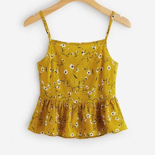 

Plus Floral Print Peplum Cami Top, Yellow