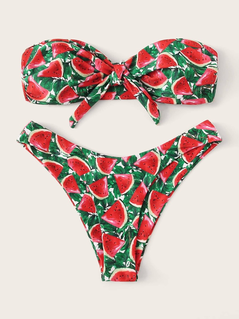 Set Bandeau Con Nudo Bikini Estampado Delantero Sandía De PkXON8n0w