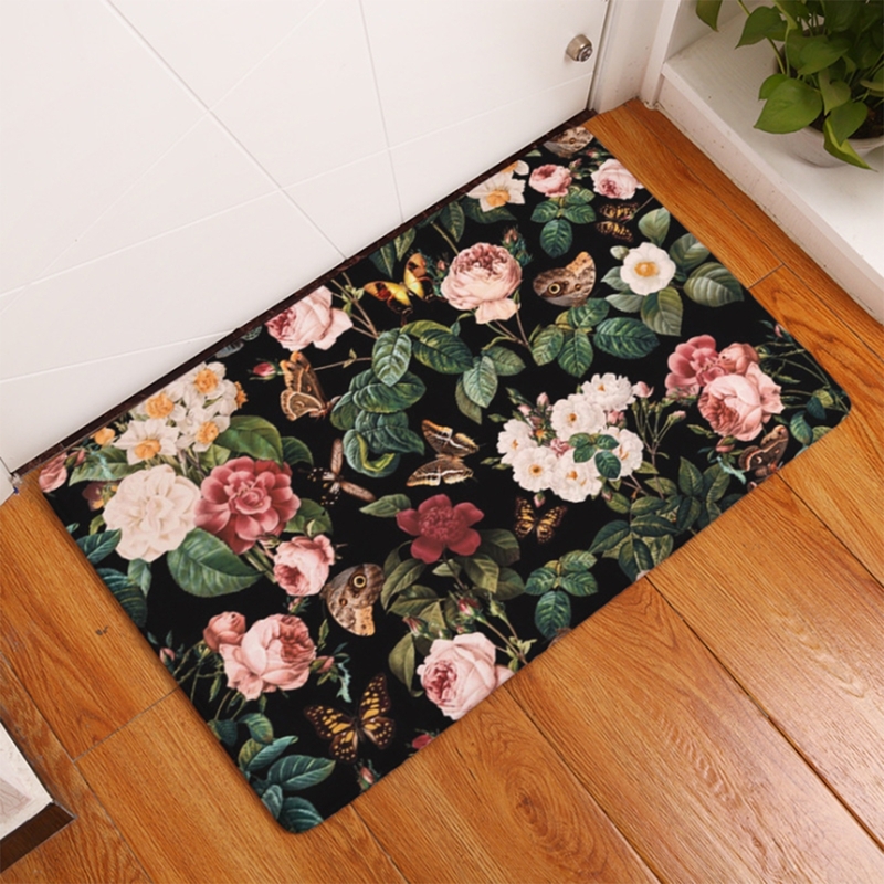 

Flower Overlay Print Floor Mat, Multicolor