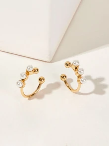 Faux Pearl Decor Ear Clip 2 unids - Amarillo Oro - Ver 3