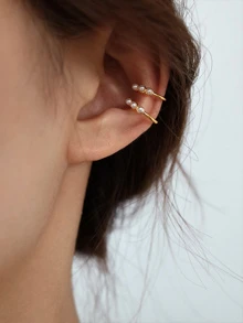 Faux Pearl Decor Ear Clip 2 unids - Amarillo Oro - Ver 1