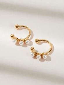 Faux Pearl Decor Ear Clip 2 unids - Amarillo Oro - Ver 4