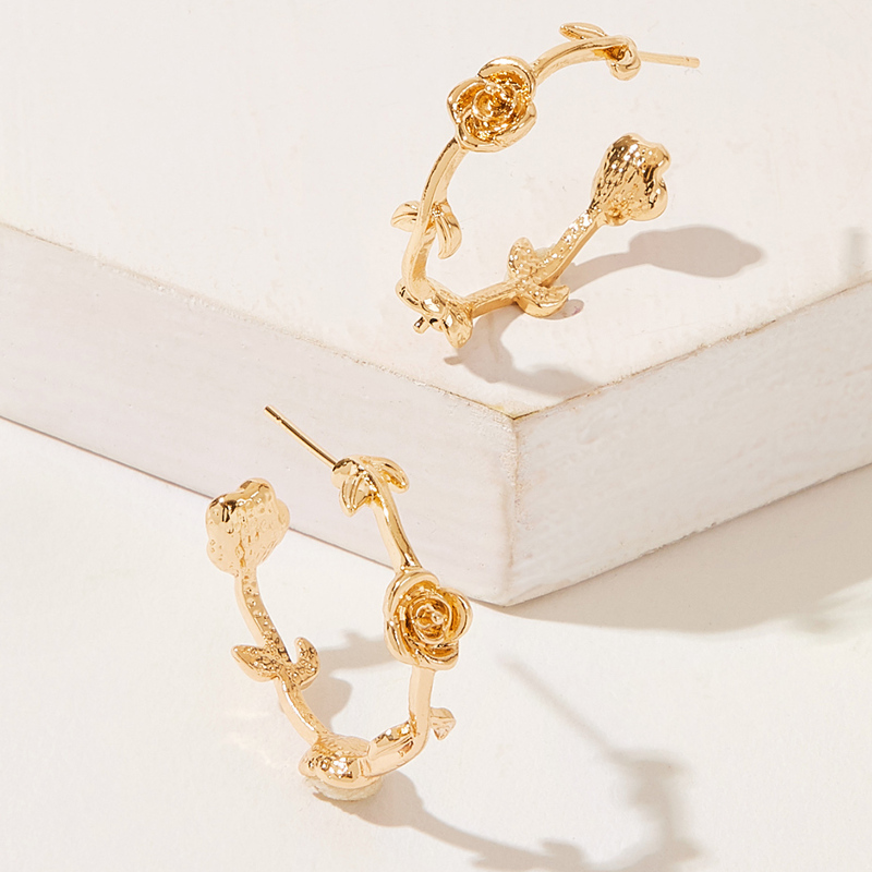 

Rose Shaped Cut Hoop Earrings 1pair, Gold