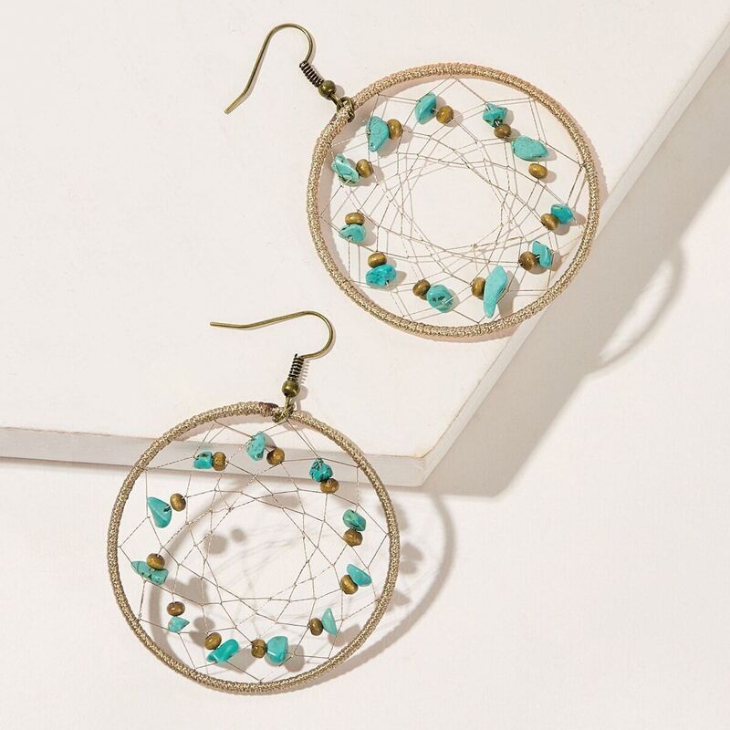 

Stone Decor Hollow Hoop Drop Earrings 1pair, Multicolor