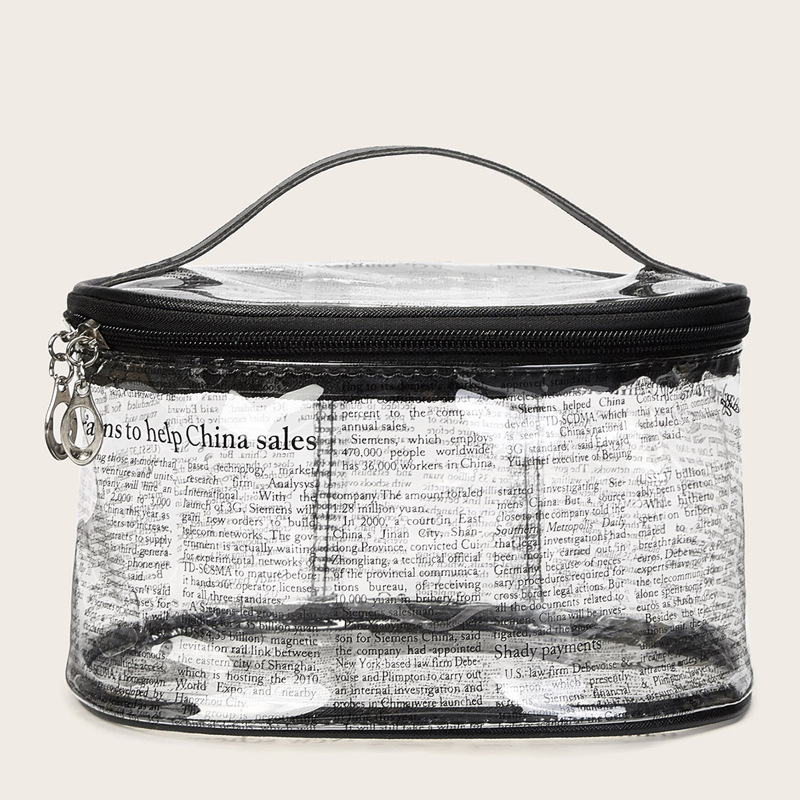 

Letter Print Transparent Makeup Bag, Black