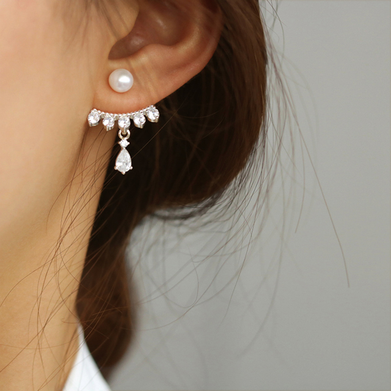 

Rhinestone Decor Back Stud Earrings 1pair, Silver