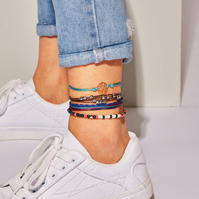 

Layered Strings & Beaded Anklet 5pcs, Multicolor