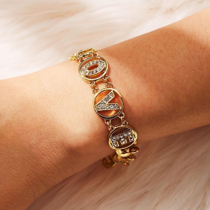 

Rhinestone Letter Detail Chain Bracelet 1pc, Gold