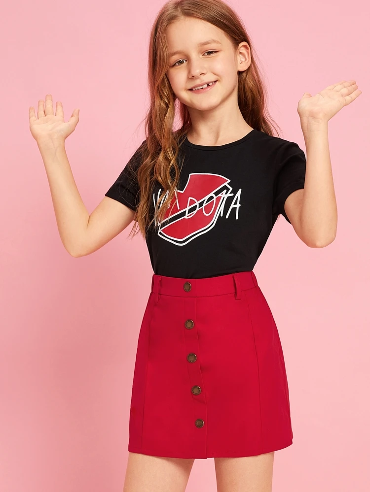 Girls Lip \u0026 Letter Graphic Tee and 