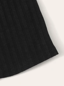 SHEIN EZwear Button Front Rib-knit Top - Black - View 4