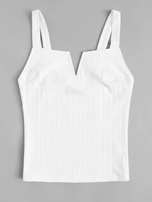SHEIN Plus V-cut Rib-knit Solid Top - White - View 3