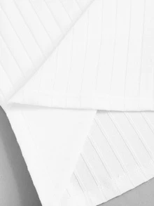 SHEIN Plus V-cut Rib-knit Solid Top - White - View 5